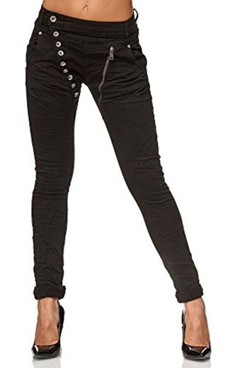 Elara Jeans para Mujer Boyfriend Baggy Botones Chunkyrayan Negro C613K-15