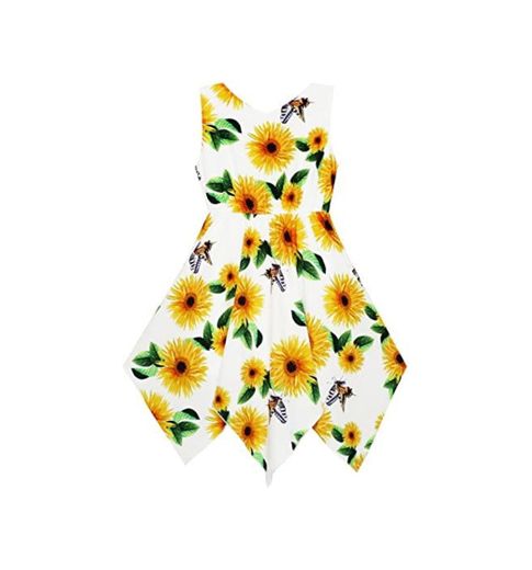 Sunny Fashion Vestido para niña Girasol Mariposa Hanky ​​Hem Fiesta Playa Collar Sol 12 años