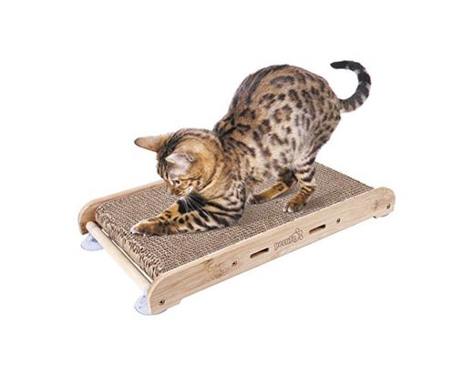 Pecute Rascador para Gatos con Catnip Alfombrillas de Cartón Soporte de Bambú