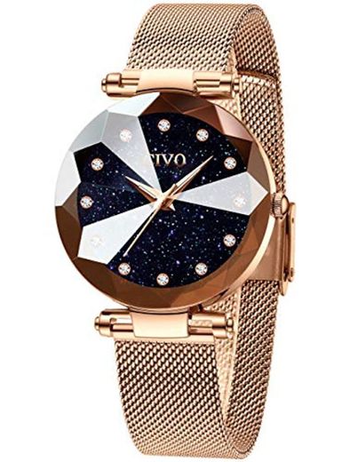 CIVO Relojes para Mujer Reloj Damas de Malla Impermeable Minimalista Oro Rosa