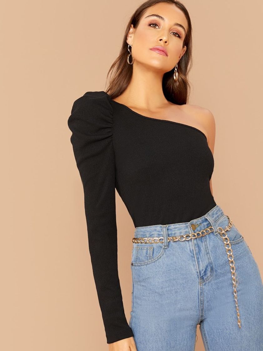 Fashion Blusa de un hombro negra 