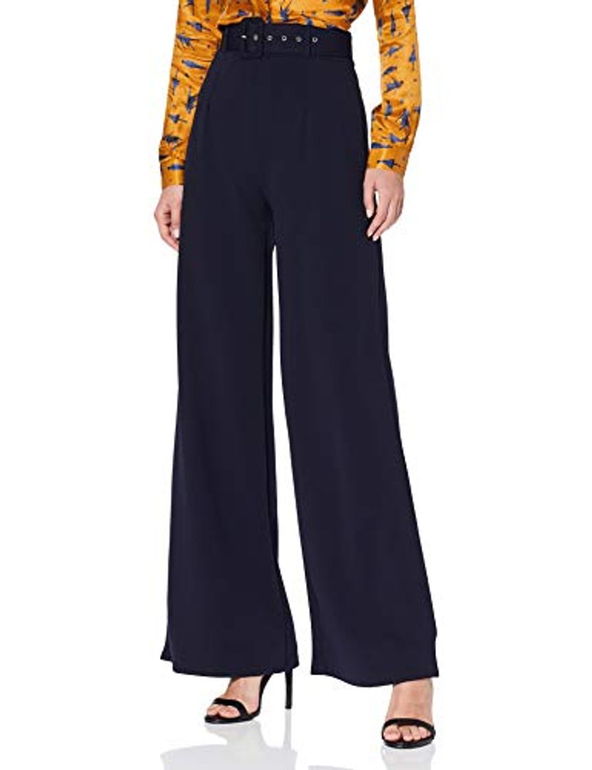 Social QUIZ Navy Self Belt Palazzo Trousers Pantalones, Azul