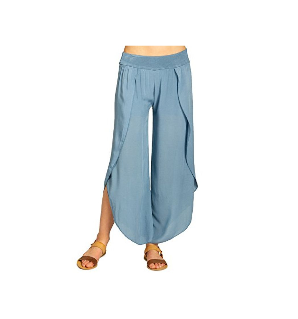 Social Caspar KHS047 Pantalones Palazzo de Verano para Mujer de Viscosa Ligera, Talla:L