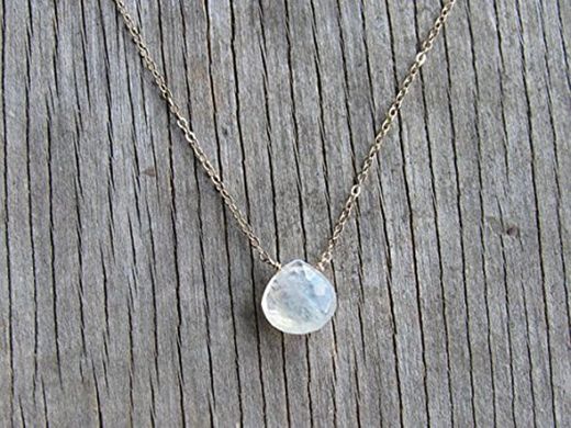large RAINBOW MOONSTONE gemstone necklace beaded dainty necklace silver gold filled chain