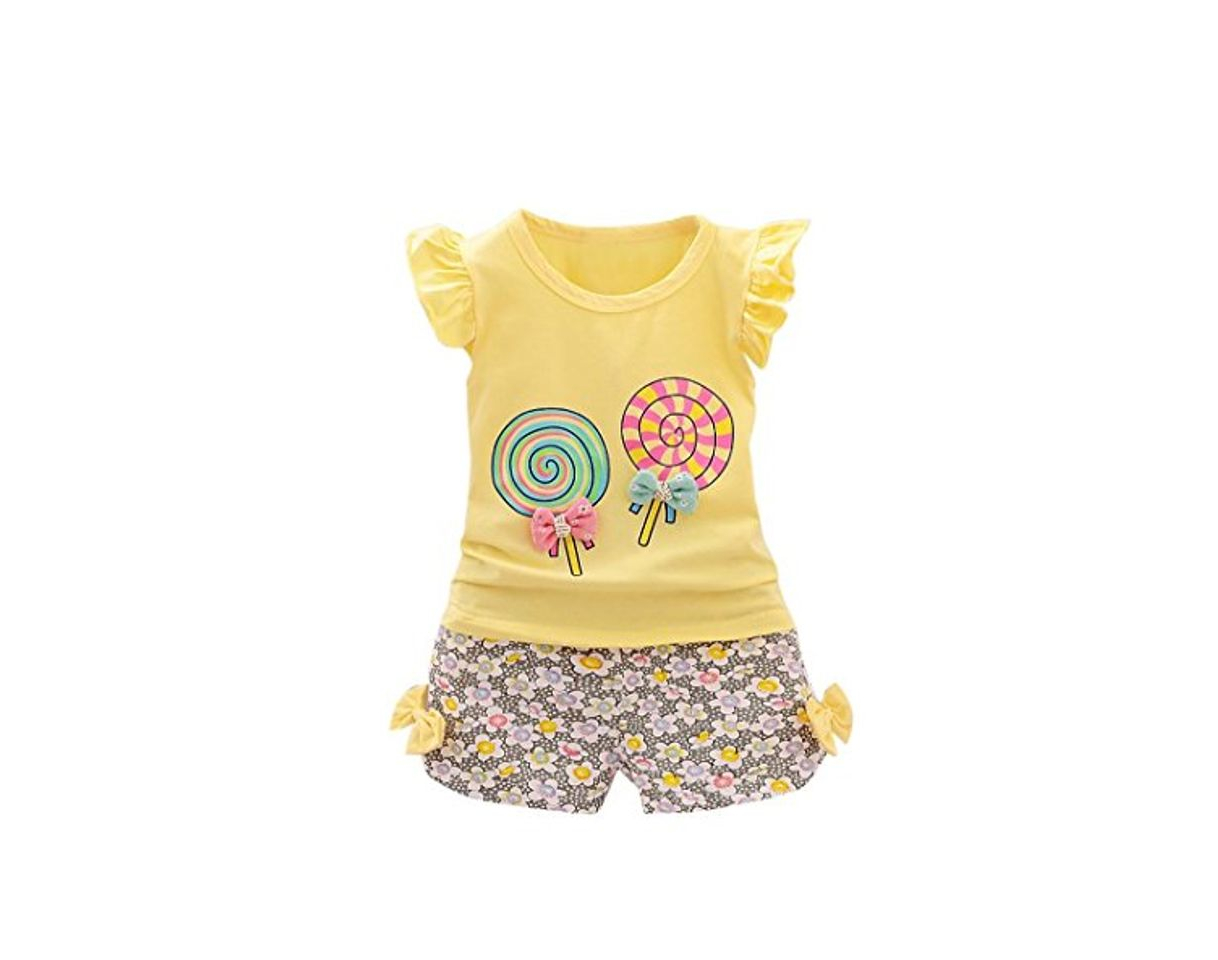 Producto Fossen Bebe Niña Camiseta Sin Mangas de Lollipops y Pantalones Cortos Florales