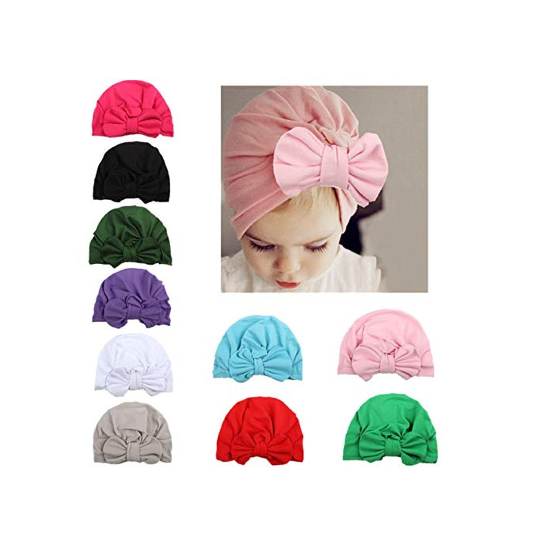 Fashion CHSEEA 10PCS Niños Sombrero Beanie Gorras Elásticas Caliente de Punto Arco Venda De Pelo Bebe Vinchas Diadema Turbante Cintas para El Pelo Niñas Accesorios para El Cabello #3