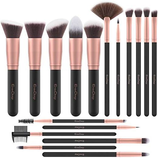 Brochas de Maquillaje EmaxDesign 17 piezas Pinceles de maquillaje professional fibra sintética