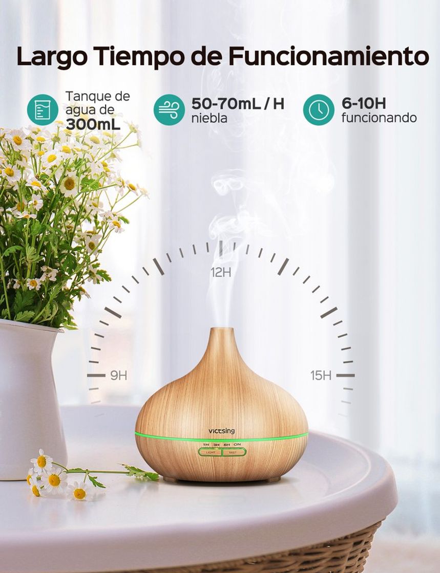 Social VICTSING 300ml Humidificador Ultrasónico Aromaterapia, Difusor de Aceites Esenciales de Vapor Frío,7-Color