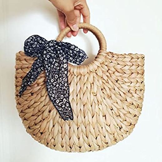 TOOGOO Bolso de Mujer Coreano Extracto de Piel de maiz The Semicircle Art Beach Bag Imagenes de Viaje Props Straw Bag Moon Bag Nuevo