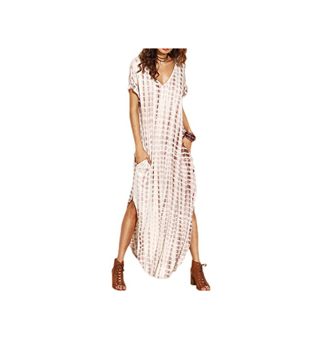 Producto Vestidos Mujer Casual Playa Largos Verano Tie Dye Vestido Boho Hendidura Falda Larga Maxi Vestido Playeros Apricot L