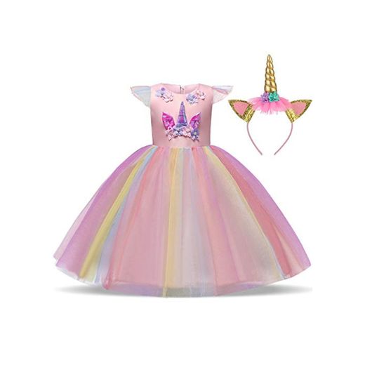 TTYAOVO Chicas Estrella Unicornio Fancy Vestido Princesa Flor Desfile de Niños Vestidos