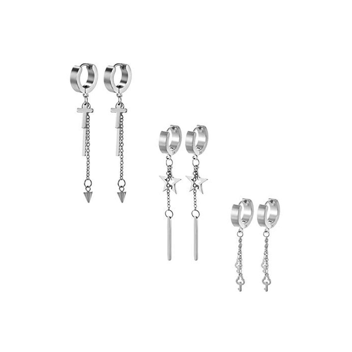 Producto Aroncent Pendientes Aretes de Acero Inoxidable Quirúrgico Colgante Largo Cruz/Llave/Estrella Pendiente de