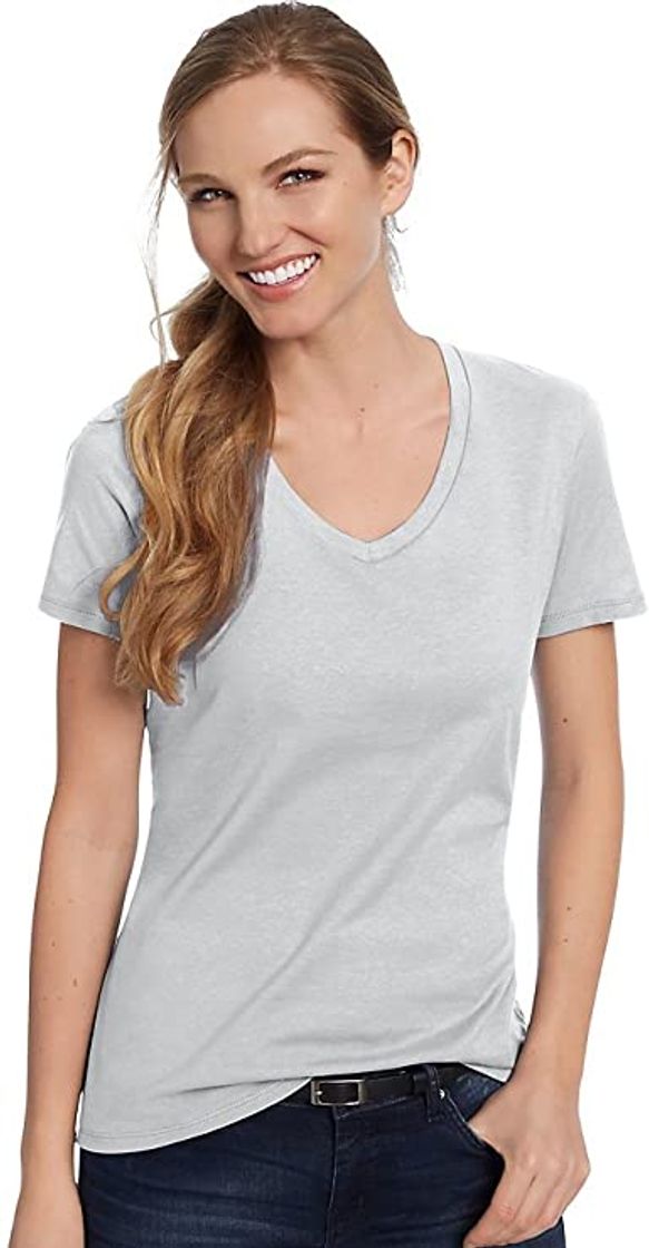 Moda Hanes Playera de Manga Corta con Cuello en V para Mujer