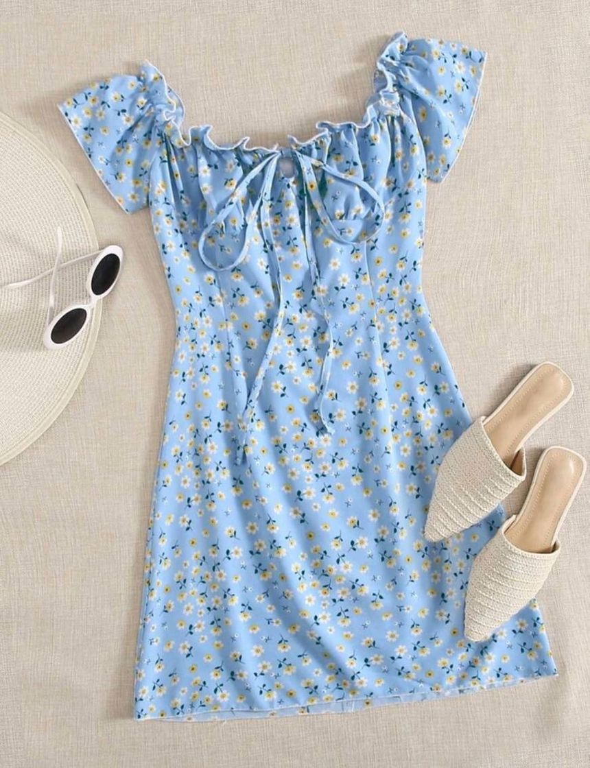 Fashion Vestido azul de flores🌼