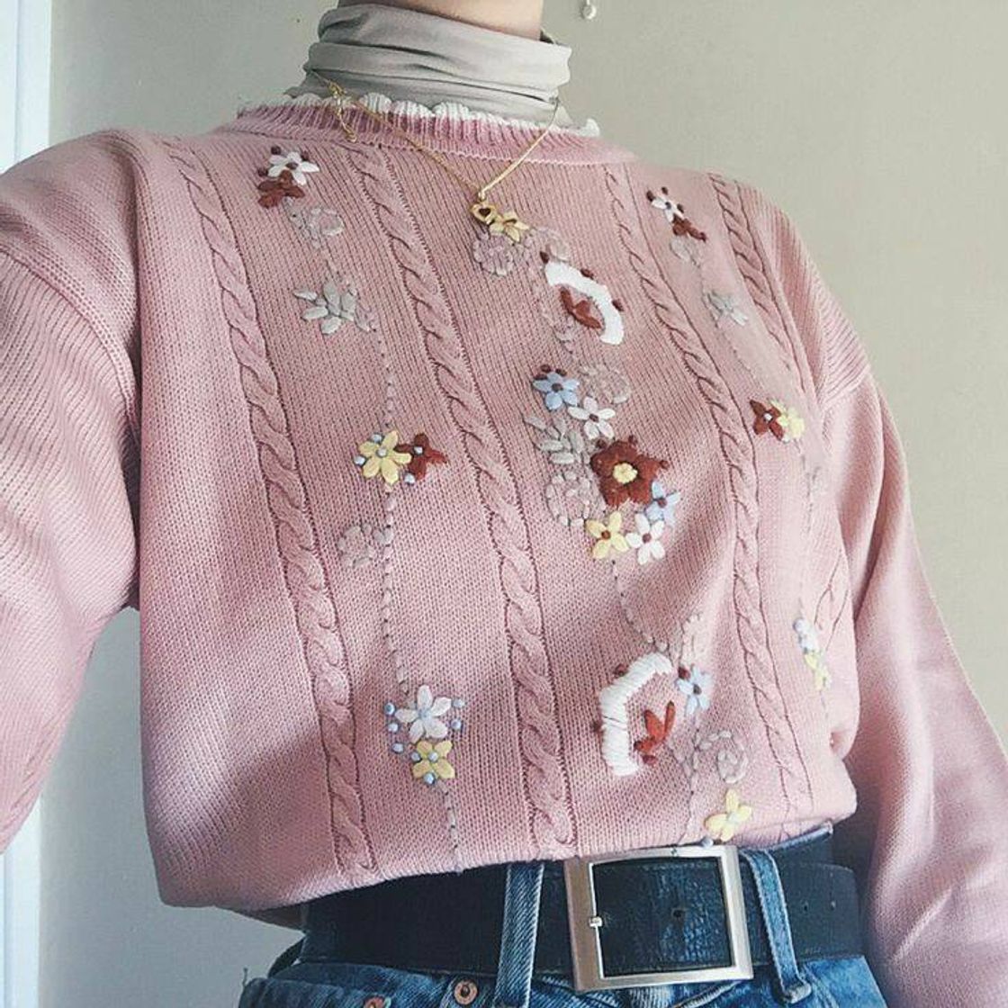 Moda cottagecore pink sweater ◇