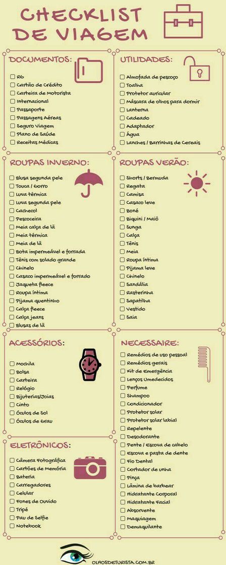 Fashion checklist de viagem