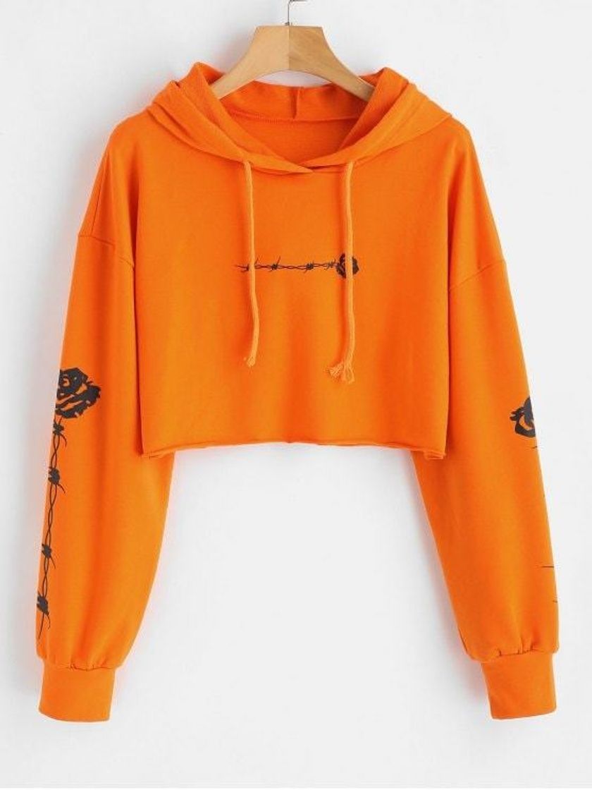 Moda Rose Graphic Crop Raw Hem Hoodie