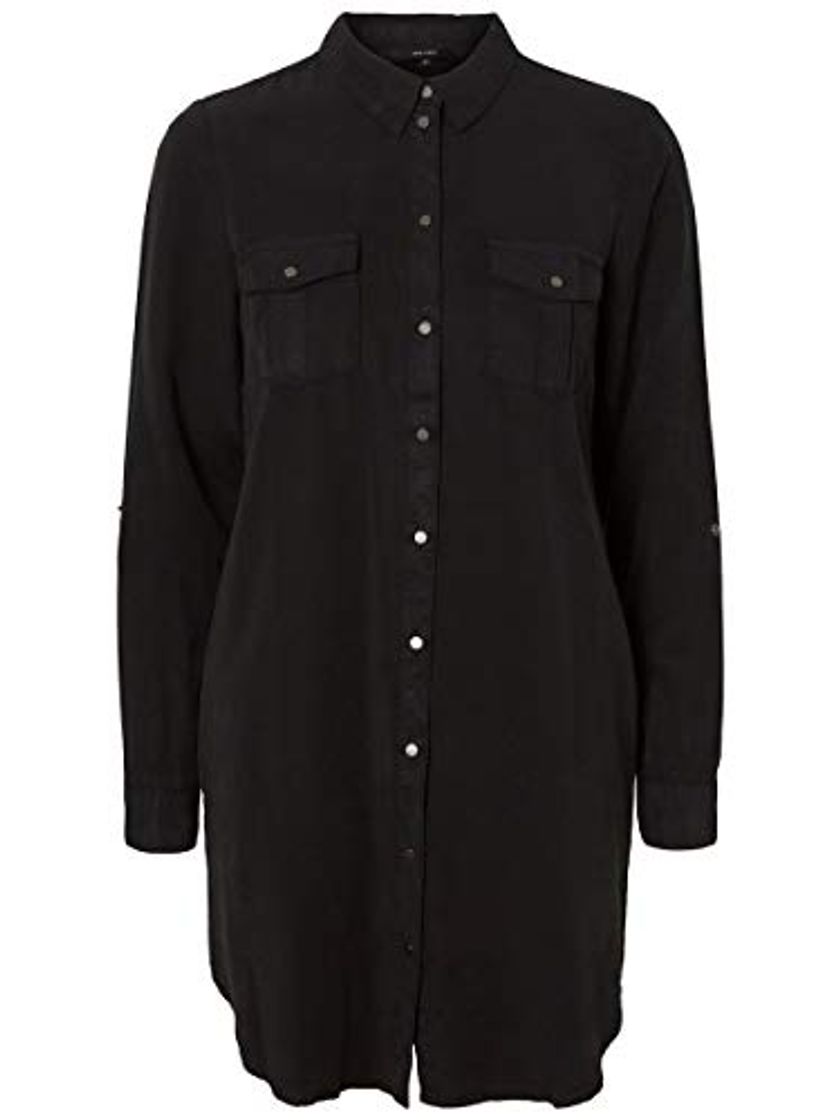 Social Vero Moda Vmsilla LS Short Dress Blck Noos Ga Vestido, Negro