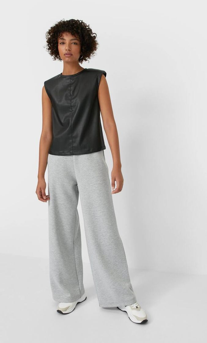 Camiseta hombreras efecto piel - Moda de mujer
