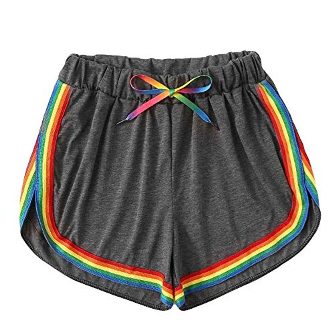 Moda Shorts Mujer Verano Mujer Casual Rainbow Print Sport Pantalones Cortos Elásticos Pantalones Cortos Feminino XL Darkgrey