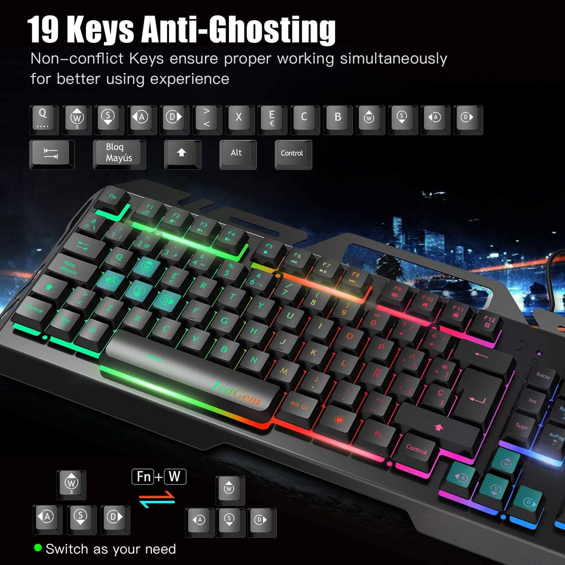 Electrónica Teclados Gaming, TedGem Teclado Gaming, Teclado USB, Teclado Gaming PS4 LED Retroiluminado