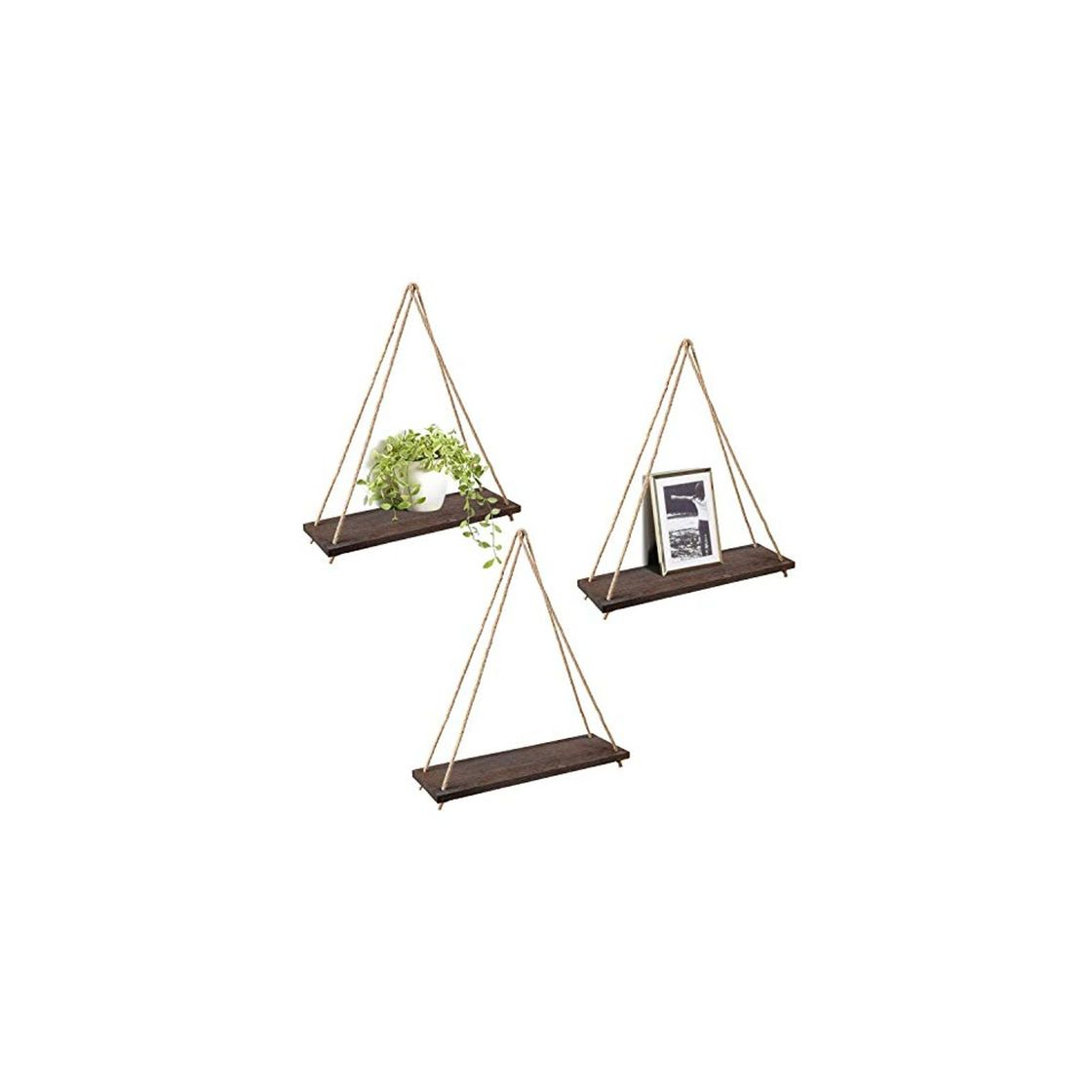 Elemento de la categoría hogar Mkouo Wood Wall Floating Shelf Rustic Hanging Swing Rope Shelves