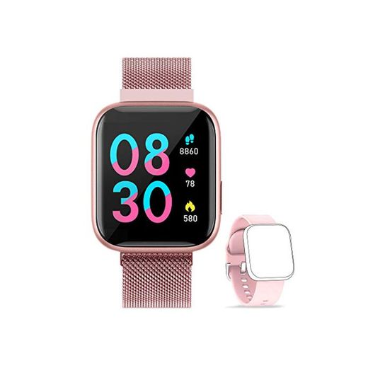 WWDOLL Smartwatch, Reloj Inteligente IP67 con Monitor Rítmo Cardíaco Sueño Podómetro Notificaciones,