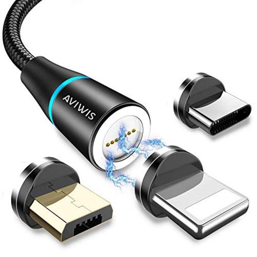 AVIWIS Cable USB Magnético, Multi 3 en 1 Cable Magnetic de Carga