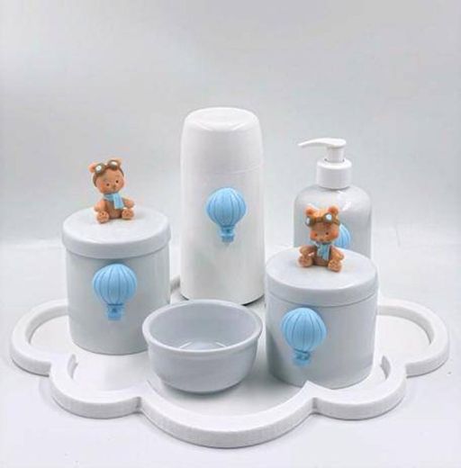 Kit Higiene Bebê Porcelana com bandeja