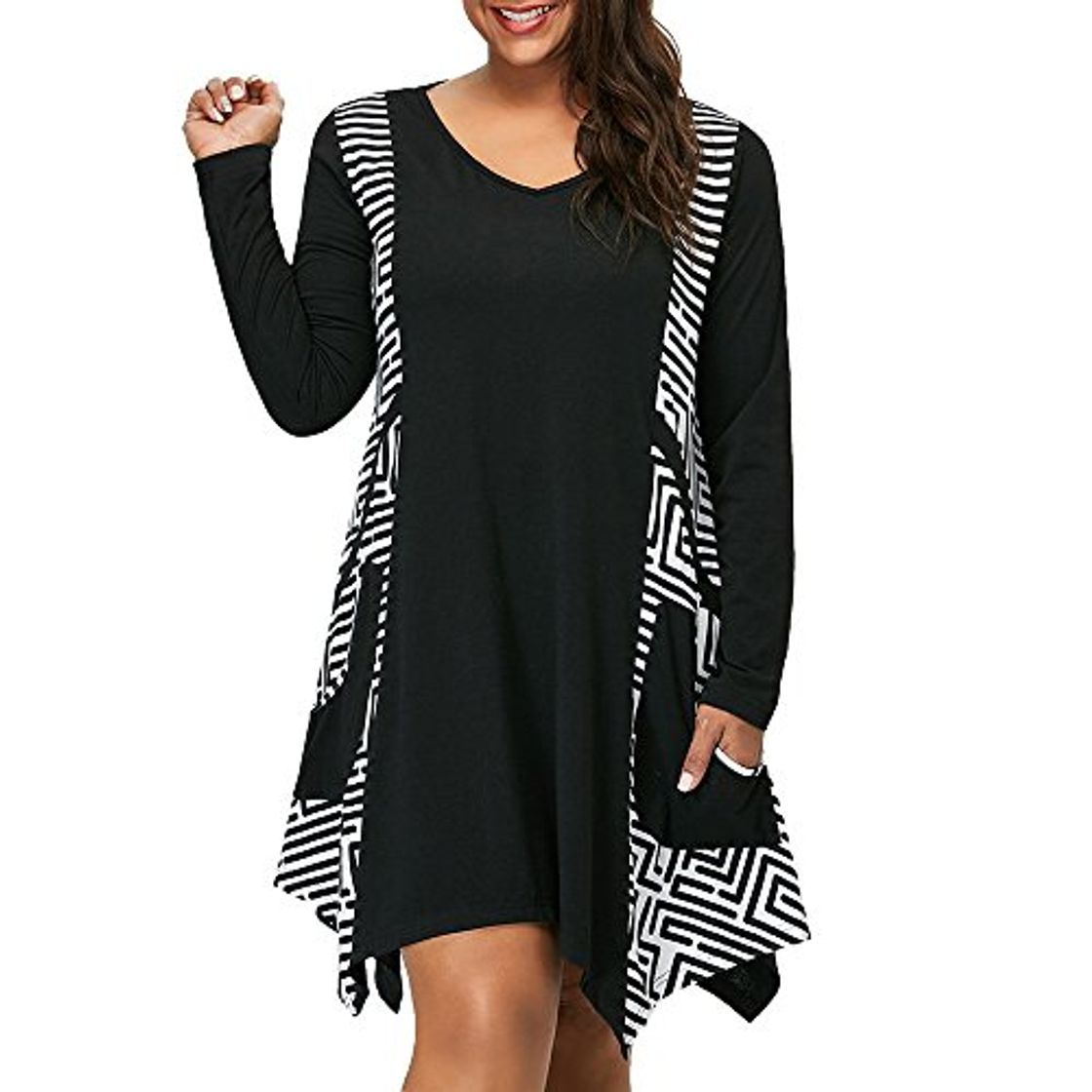 Social HANGON Vestido de Mujer 2019 Plus tamaño Cuello en V Manga Larga