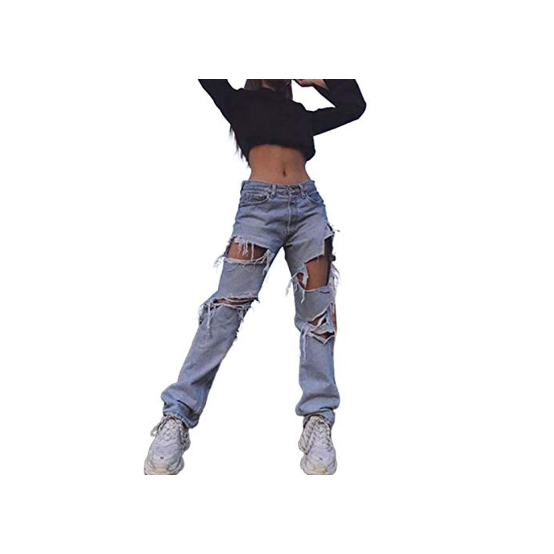 Fashion Alta Cintura Novios Arrancó Recta De Las Mujeres Jeans Baggy Vintage Mamá De Mezclilla Envejecido Ropa De Calle 2020 Casual Mujer Mujer