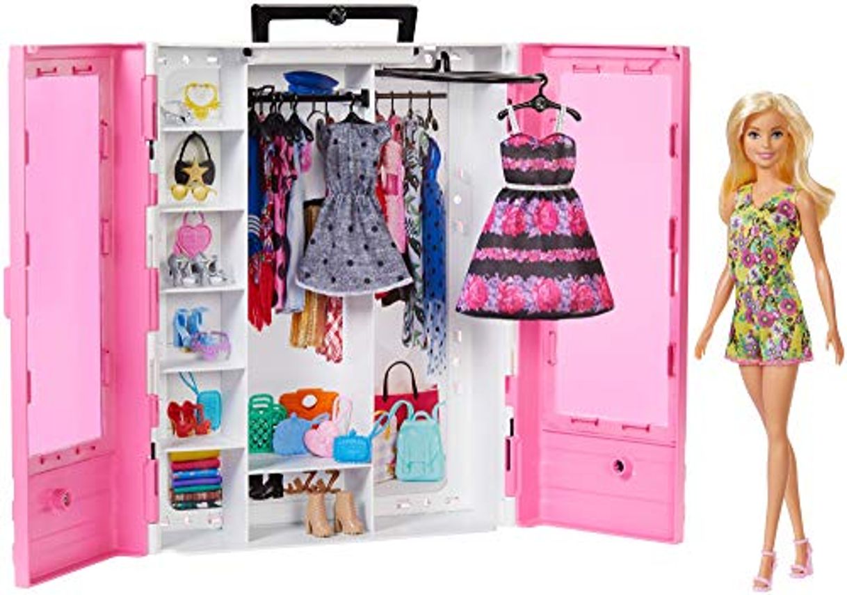 Product Barbie Fashionista Armario portable con muñeca incluida, ropa, complementos y accesorios de