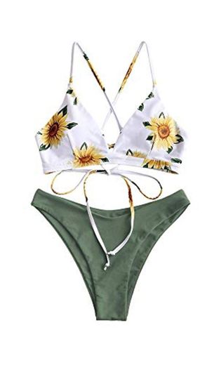 ZAFUL Conjunto de Bikini con Relleno Push Up Triangular Busto Ajustable con