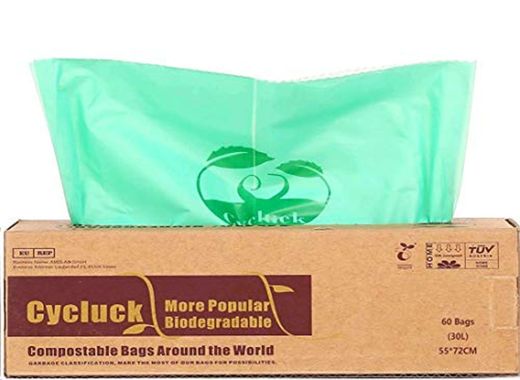 Cycluck 60 Bolsas 30L Bolsa de Basura ecológica 100% Biodegradable y Compostable,