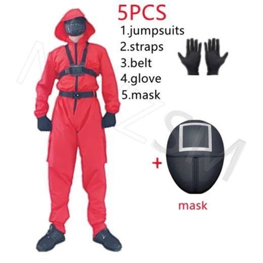 28$ |Squid Costume Mask Cosplay Game Red jumpsuit costume H
