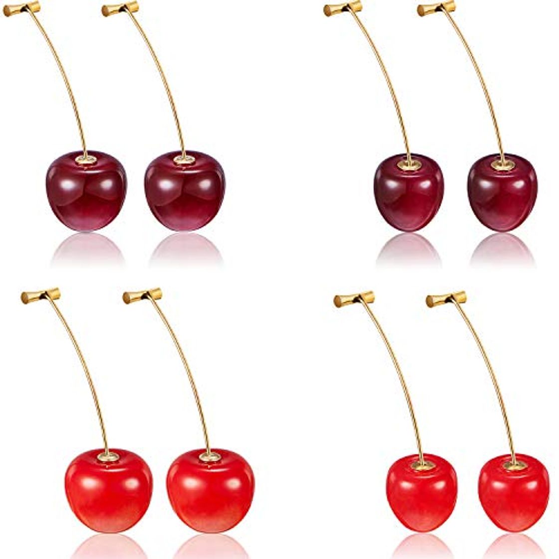 Producto 4 Pares de Aretes de Cereza Aretes Dulces de Cereza Aretes Colgantes de Cereza en 3D con Líneas de Oreja de 10 Piezas para Mujeres y Niñas