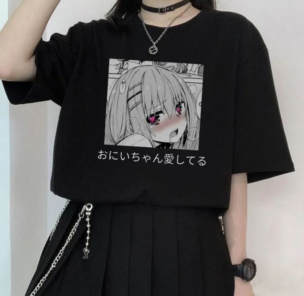 Fashion Blusa preta de anime