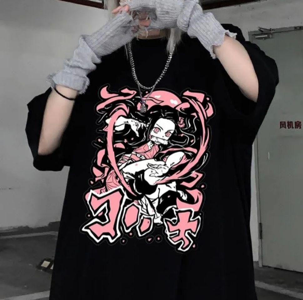 Fashion Blusa preta de anime