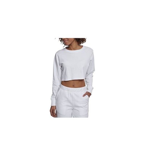 Urban Classics Ladies Terry Cropped Crew Suter Pulver, Blanco