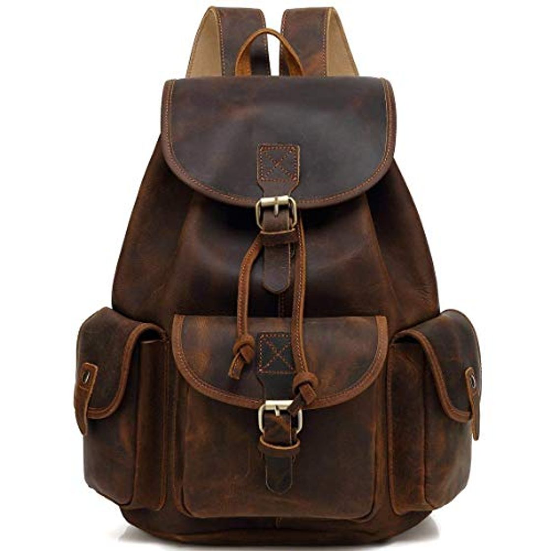 Moda 40 Cm Mochila Backpack Salveque Morral Valija De Cuero Piel Marrón para