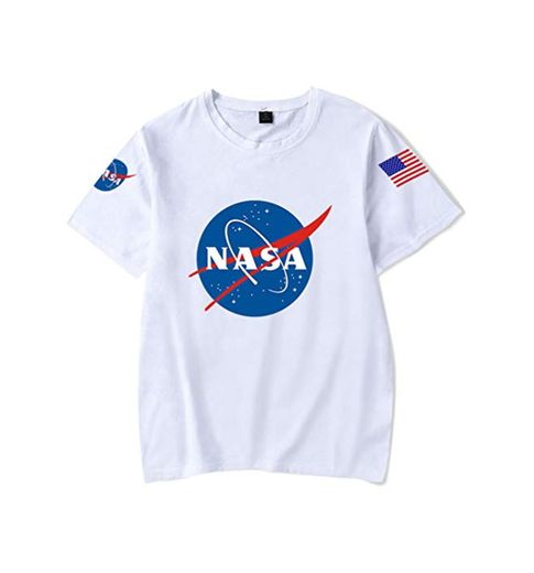 HAOSHENG Mujer Camisetas Impreso NASA Insignia Logo Carta Imprimir Tops Bandera Logo