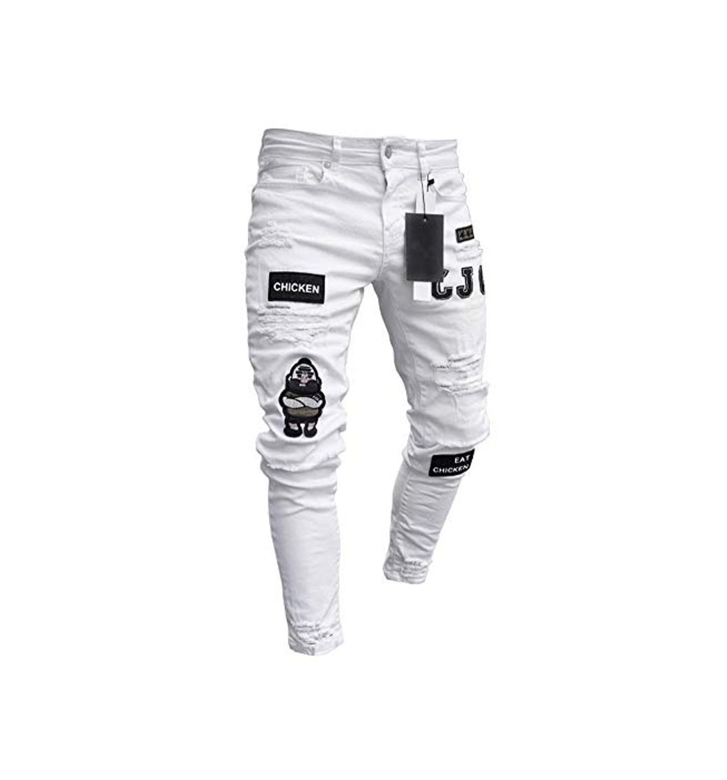 Social Pantalones Vaqueros Hombres Rotos Pitillo Slim Fit Skinny Pantalone Casuales Elasticos Agujero