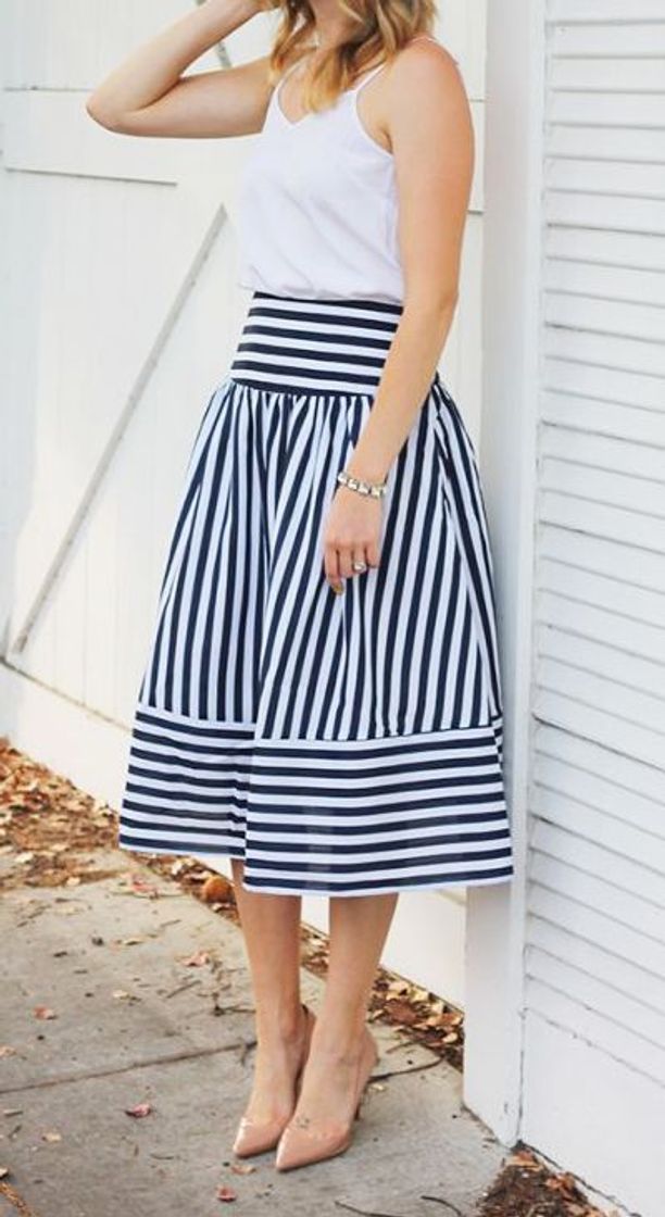 Tops for women a Classic navy and white midi-skirt