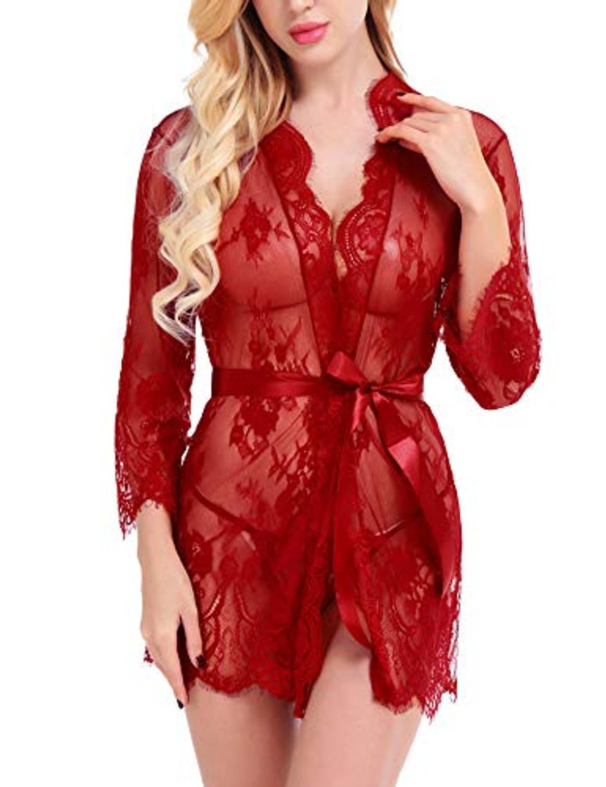 Fashion UUANG Mujer Ropa de Dormir Conjunto Sexy Lingerie Transparente Lace Lenceria Erotica Babydoll Ropa Interior