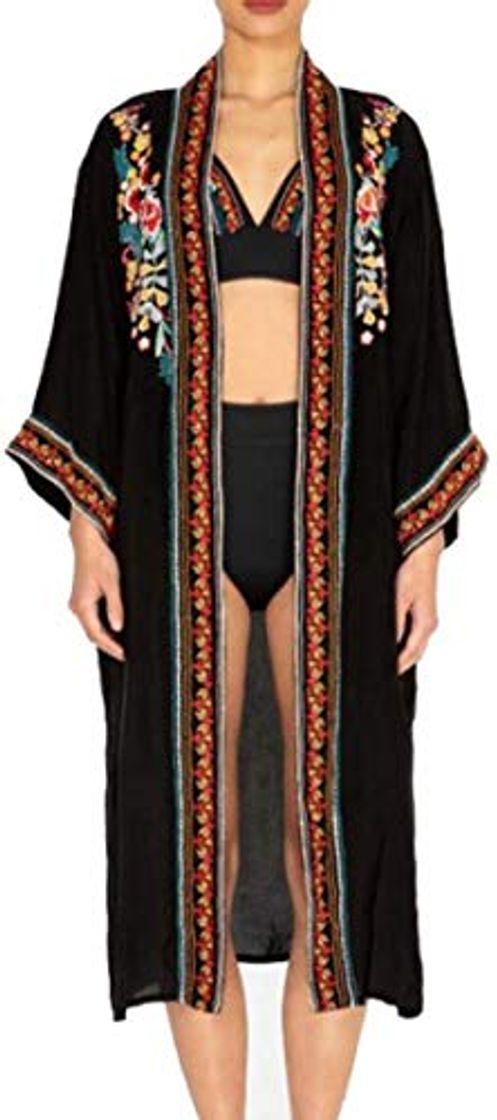 Fashion GBB Kimono Beach Black Cotton Cover Ups Robe De Plage Embroidery Saida De Praia Beach Cover Up Sarong Beach Tunic Womens Beachwear