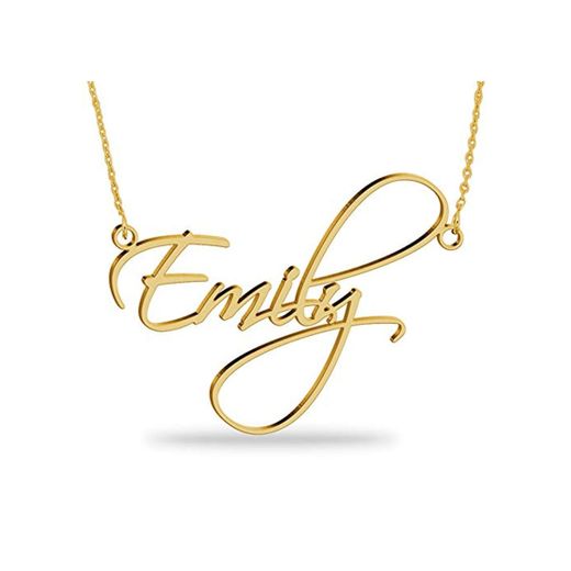 JoelleJewelryDesign Collar con Nombre Personalizados Plata de Ley chapada en Oro 18k Joya para Mujer Regalo para Familia Novia Cumpleaño Cadena Ajustable
