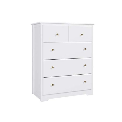 HOMECHO Cómoda de 5 Cajones para Almacenaje Cómoda de Noche para Salón Dormitorio Mueble Dormitorio de Madera Blanco 74 x 40 x 94 cm