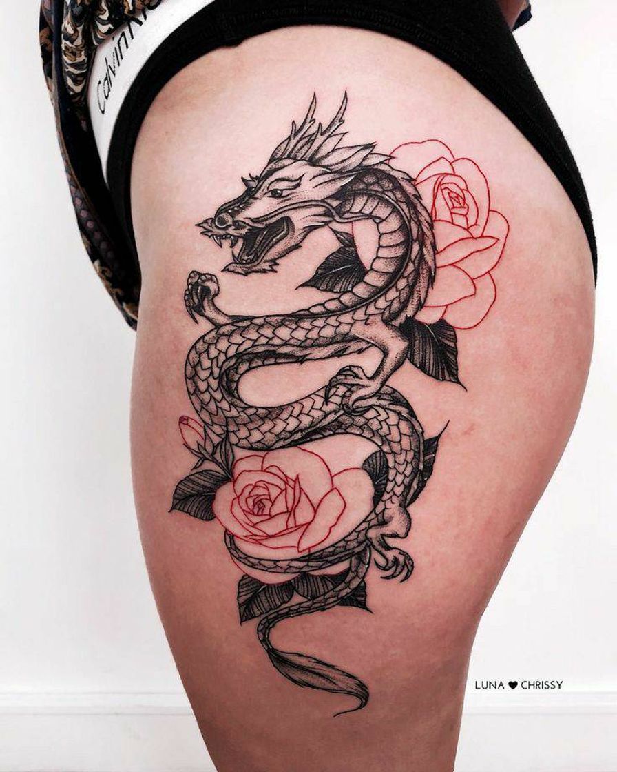 Fashion Tatuagem Dragao Com Rosas🌹🐉