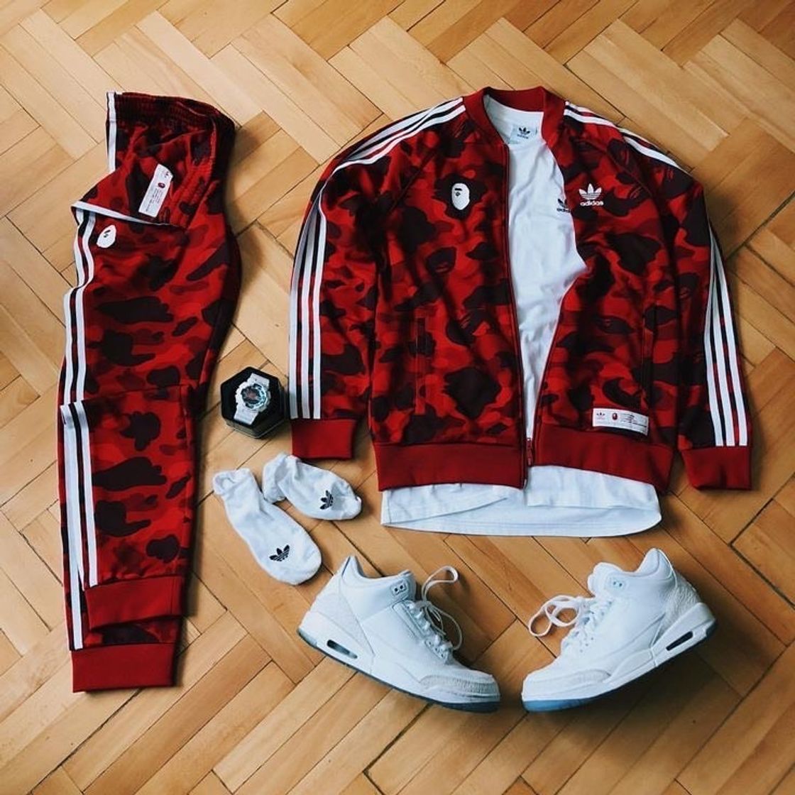 Fashion Conjunto Adidas Vermelho e Preto