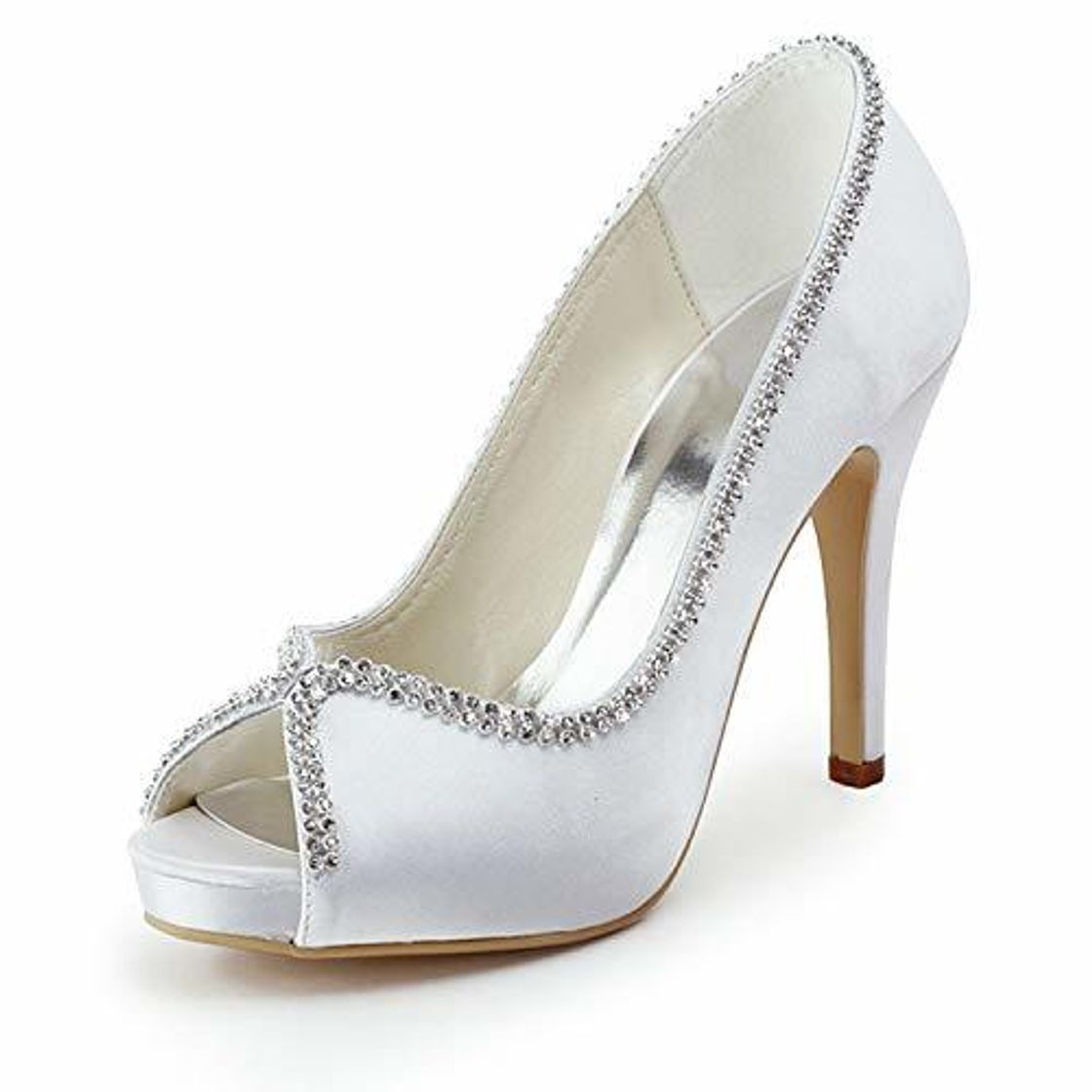 Places Emily Bridal Zapatos de Novia Peep Toe Rhinestones de Mujer Slip On